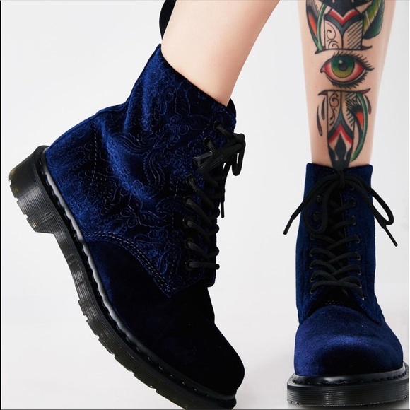 Dr. Martens Shoes - New! Dr Martens Combat Blue Embossed Velvet